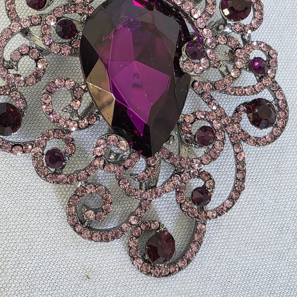 Vintage Silver With Purple Brooch Pin Pendant - Picture 5 of 8